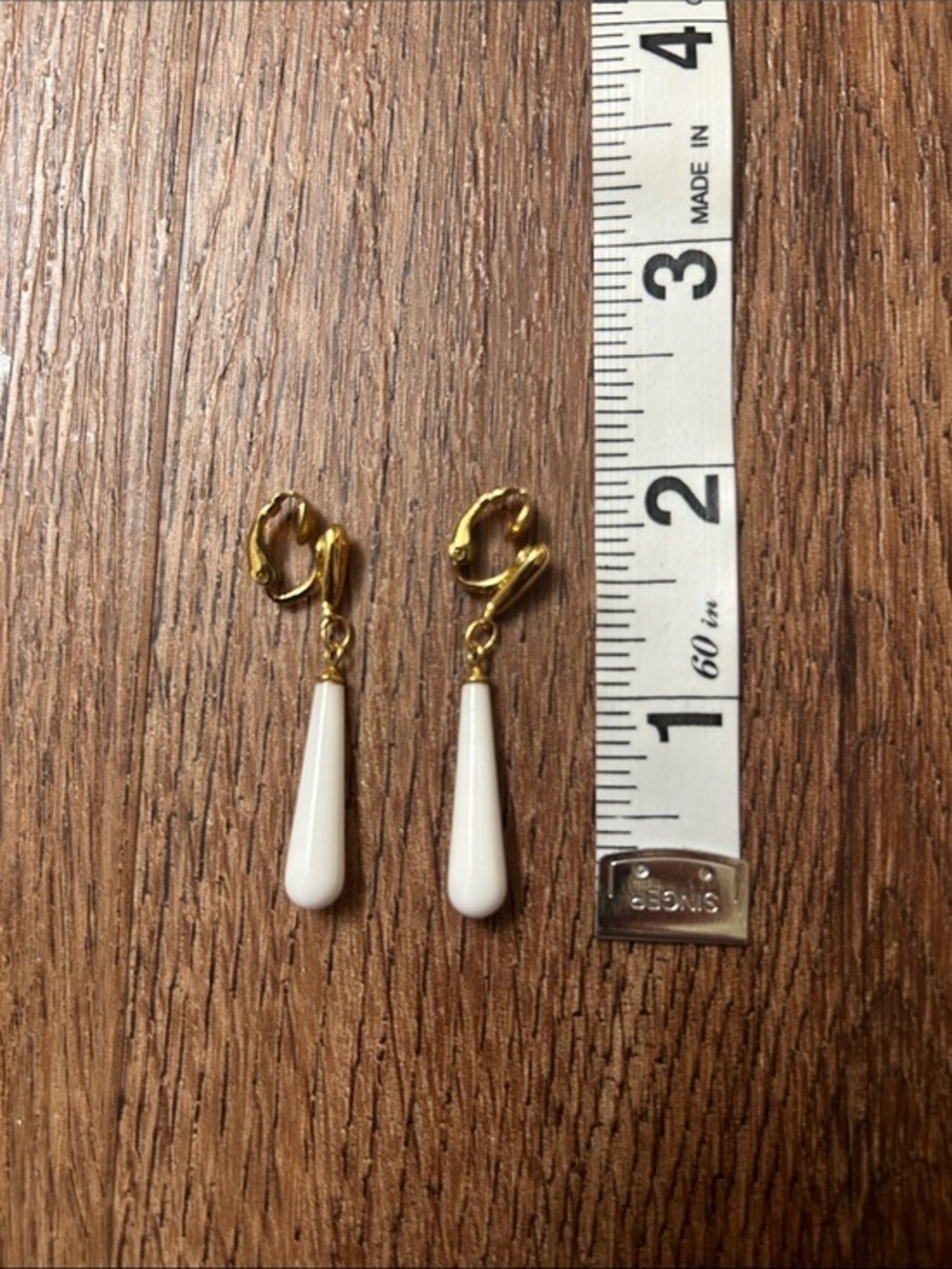 Trifari White Drop with Gold Tone Accent Clip On Vintage Earrings
